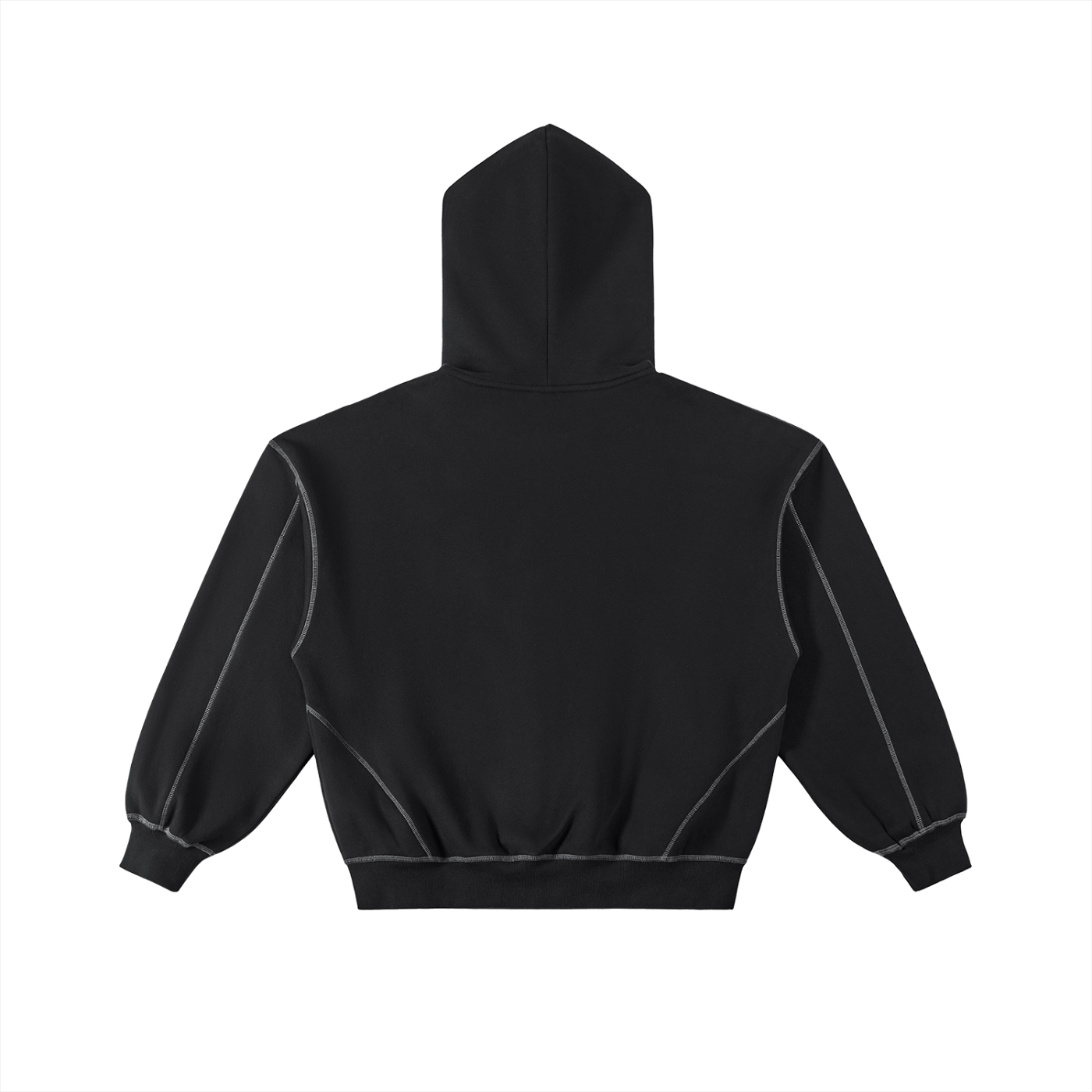Karo Contrast-Stitched Boxy Fleece Zip Hoodie